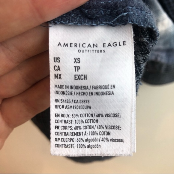 American Eagle mixed blue flannel denim button down shirt Sz XS - Picture 8 of 14